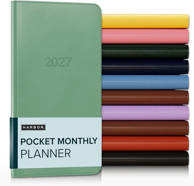 Harbor Pocket Monthly Planner 2027, Calendar Planner and Notebook, Durable Faux Leather, 18 Months, 96 Pages, Softcover & Lightweight - Cambridge Jade - 6x3.25"