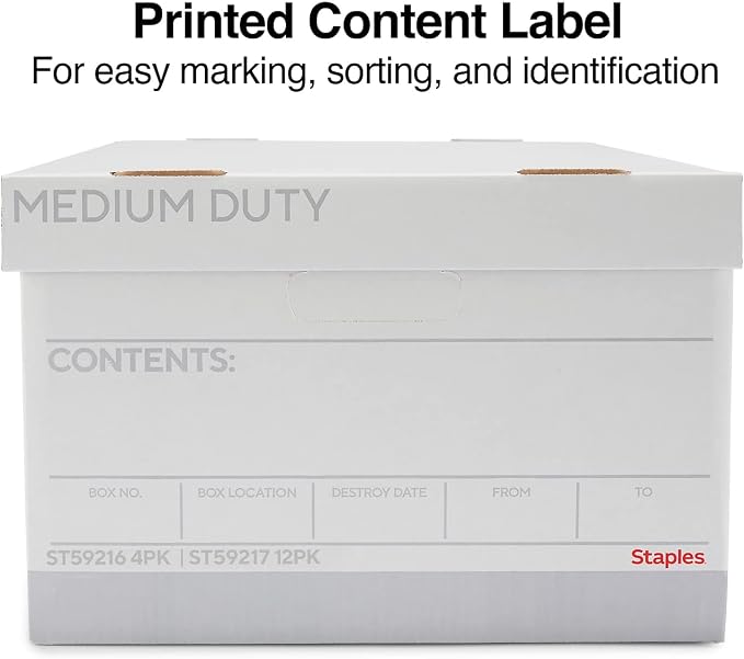 STAPLES Medium Duty File Box, Lift Off Lid, Legal, White/Gray, 12/Carton