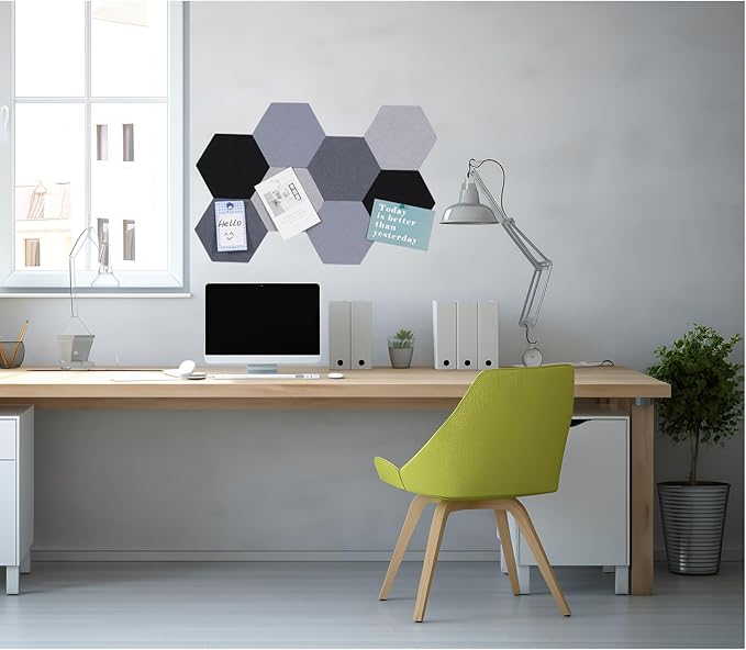 8Pcs Hexagon Felt Cork Board Tiles Self Adhesive Bulletin Board, Pin Board for Wall Decor Memos Photos Display (Set Q)