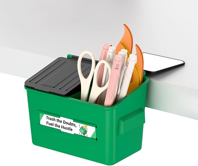 Dumpster Fire Desk Accessories For Standing Desk - Fun Office Gag Gifts & White Elephant Gifts with 10 Affirmation Cards, Pen Holder Clamp & Magnet