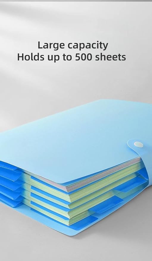 Blue Accordion File Folder 8 Pockets Expanding File Organize with Labels,A4 Letter Size Paper Document Receipt Organizer Accordion Filing Folder for Classroom,Home,Office
