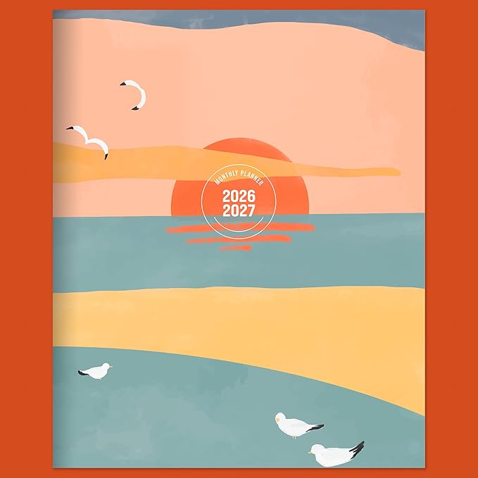 TF Publishing July 2026 - June 2027 Sunset & Seagulls Medium Monthly Planner - 12 Month Academic Planner 2026-2027 with 2-Page Spreads, Monthly Calendar Grids and Planning Prompts - 6.5 in x 8 in