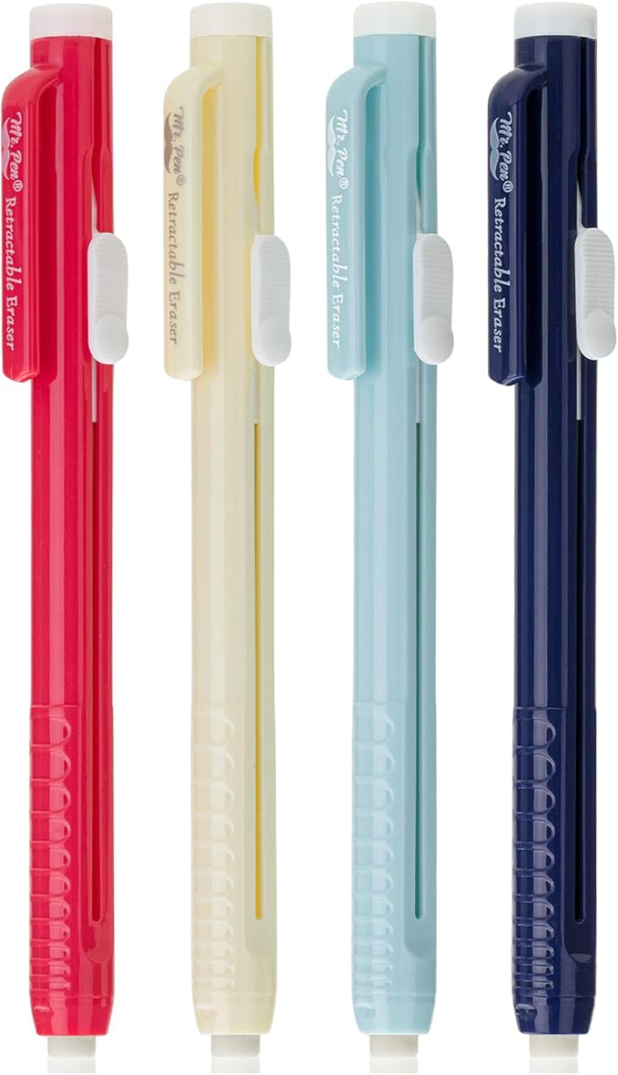 Mr. Pen- Retractable Mechanical Eraser Pens, 4 Pack, Vibrant Colors, Latex-Free Precision Pencil Erasers for Artists, Students, Drawing, Sketching & Drafting