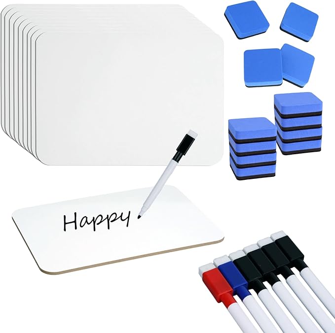 6 Sets Dry Erase Board 5'' x 7'' Mini White Boards Double Sided Small Whiteboard with Whiteboard Eraser and Marker Pens for Office Supplies Teacher Gifts