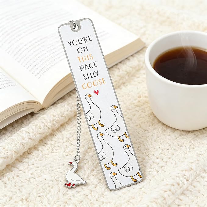 Pink Cute Bookmark for Women Silly Goose Gift Metal Bookmark for Students, Teachers, and Readers Funny Bookmarks Gift Page Markers Study Stationery, Office Supplies (White)