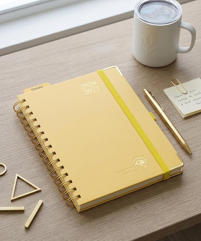 POPRUN 2026-2027 Academic Year Weekly and Monthly Planner Calendar,Jul 2026 - Jun 2027，6.25" x 8.5",Daily Agenda Book & Appointment Book with Hourly Schedule, Tabs, Hardcover, School and Office Supplies - Light Yellow