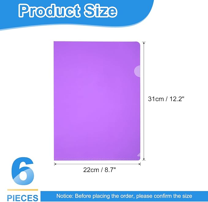 PATIKIL 6 Pack A4 Plastic Folders, Letter Size Clear Folders l Type Project Pockets Paper Document Jacket Sleeves Transparent for Documents Office File, 8.7x12.2, Purple