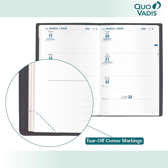 Quo Vadis 2026 Hebdo - Bi-Lingual (EN/FR) - Weekly/Monthly Planner - 12 Months, Jan. to Dec. - 6 1/4 x 9 3/8" - Smooth Faux Leather Billy Blush Covers - Productivity Time Management Organizer