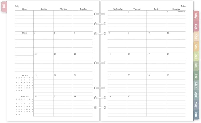 2026-2027 Monthly Planner Refill for 3 Ring, A4 Letter Size Planner Inserts, 8.5"x11", Jul. 2026 - Dec. 2027, 18 Monthly Calendars with Colorful Laminated Tabs, 7/3-Hole Punched