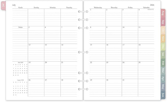 2026-2027 Monthly Planner Refill for 3 Ring, A4 Letter Size Planner Inserts, 8.5"x11", Jul. 2026 - Dec. 2027, 18 Monthly Calendars with Colorful Laminated Tabs, 7/3-Hole Punched