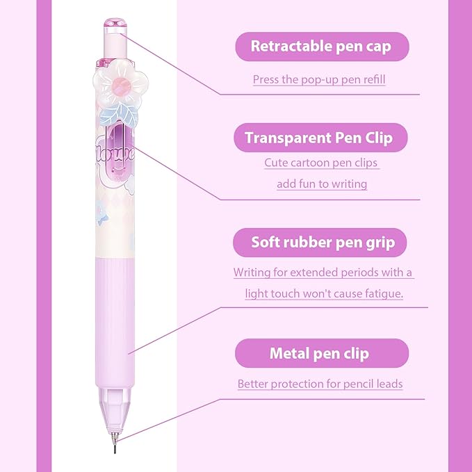 6Pcs Cute Pink Coquette Strawberry Mechanical Pencils with Eraser 0.7mm Kawaii Strawberry Mechanical Pencil School Pencil Cat Gifts for Women Man