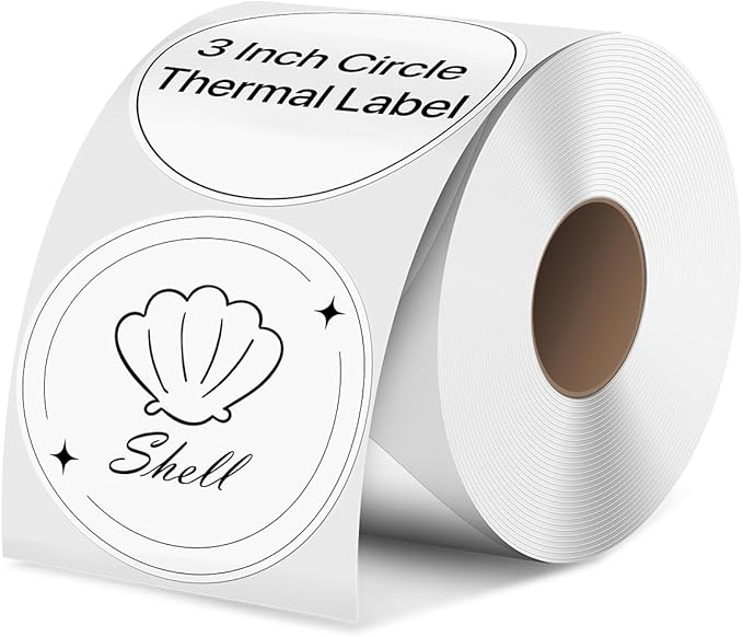 iEager 3 Inch Circle Thermal Sticker Labels, Self-Adhesive Round Direct Thermal Label, Multi-Purpose Roll Thermal Stickers, 500 Labels, White