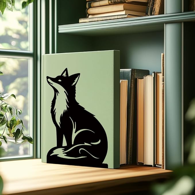 Black Fox Metal Bookends for Shelves, Exquisite Fox Bookshelf Decor Book Ends for Heavy Books, Home School Office Desk Decoration, Book Stopper for Study and Birthday Gift