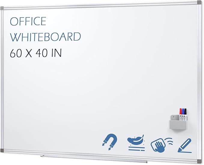 60" x 40" Dry Erase Board, Large White Board for Wall & Magnetic Pen Holder, for Home School Office Conference Room