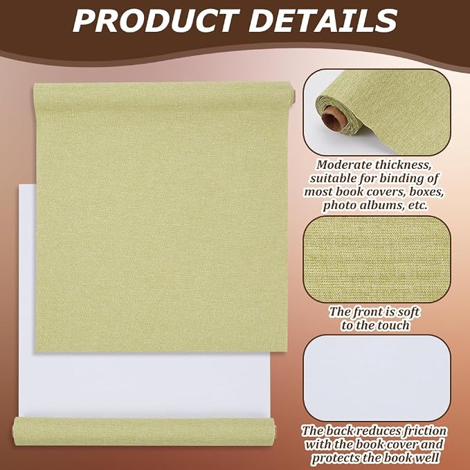 CRASPIRE 51x11.8 Inch Green Grassy Book Cloth Paper Backed for Book Cover Binding Weave Linen Fabric Surface Protector Book Binding Cloth for Adult Scrapbooking Album DIY Crafts