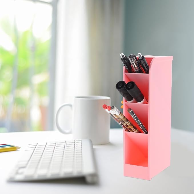 Wakauto Plastic Pen Holder Organizer 2 Pack 4-Layer Desktop Pencil Storage Box for Office and Home Desk Supplies 7.87 X3.74