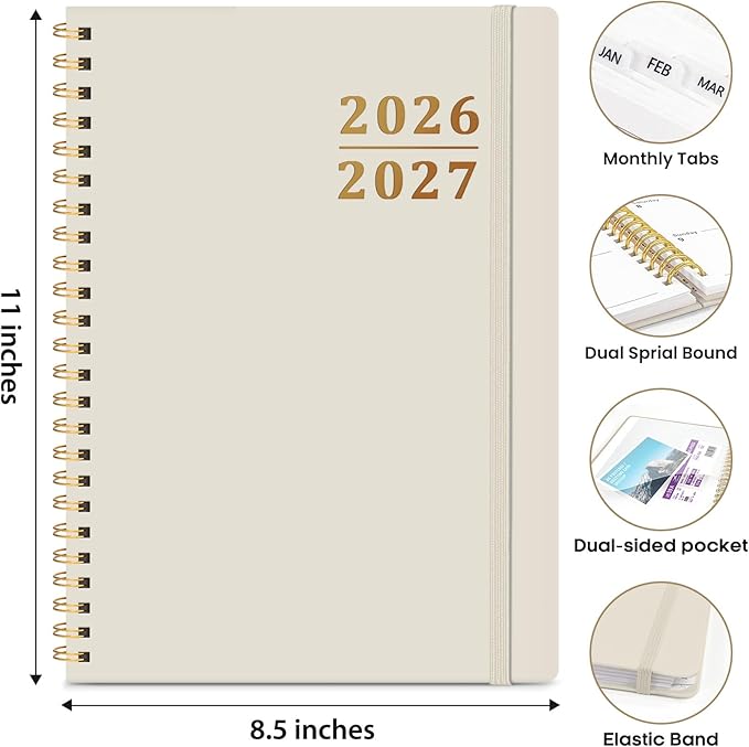 8.5" x 11" Academic Planner 2026-2027, Weekly & Monthly Calendar Planner Book, July 2026 – June 2027, Large Hardcover Organizer with Tabs, Perfect for Teachers, Students, Women & Men – A4, Beige