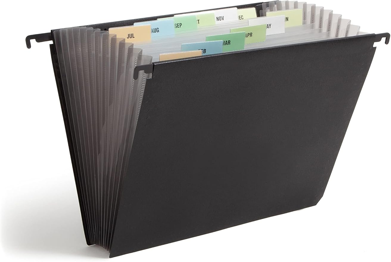 Smead Poly Hanging Expanding File, 12 Dividers, Letter Size, Black (65125) (Pack of 12)