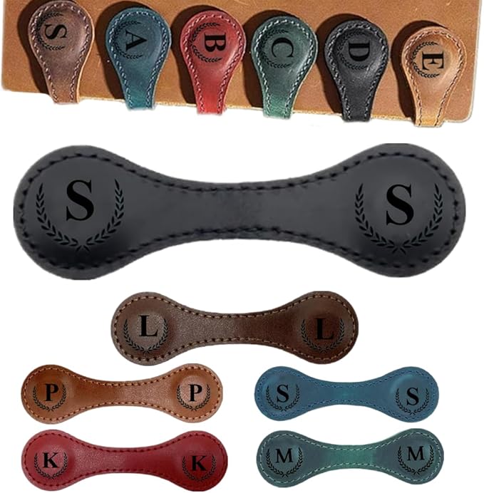 Personalized Magnetic Leather Bookmark, 26 Letters Bookmark Customized Initial Bookmarks Multi Functional Bookmark Cute Bookmark Meaningful Gift for Wonmen Teachers, Book Lovers (S, Black)