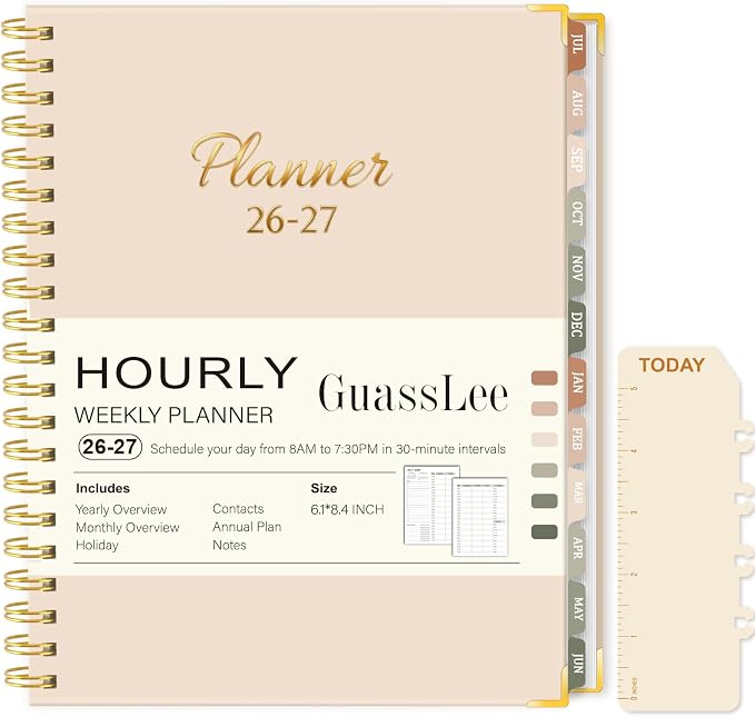 2026-2027 Academic Planner, Weekly & Monthly Appointment Book from Jul. 2026 - Jun. 2027, Work & Life Daily Hourly Planner with Time Slots, A5 Agenda Organizer for Home School Office, Beige,8.4"x 6.1"