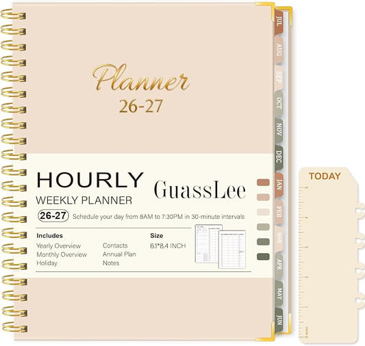 2026-2027 Academic Planner, Weekly & Monthly Appointment Book from Jul. 2026 - Jun. 2027, Work & Life Daily Hourly Planner with Time Slots, A5 Agenda Organizer for Home School Office, Beige,8.4"x 6.1"