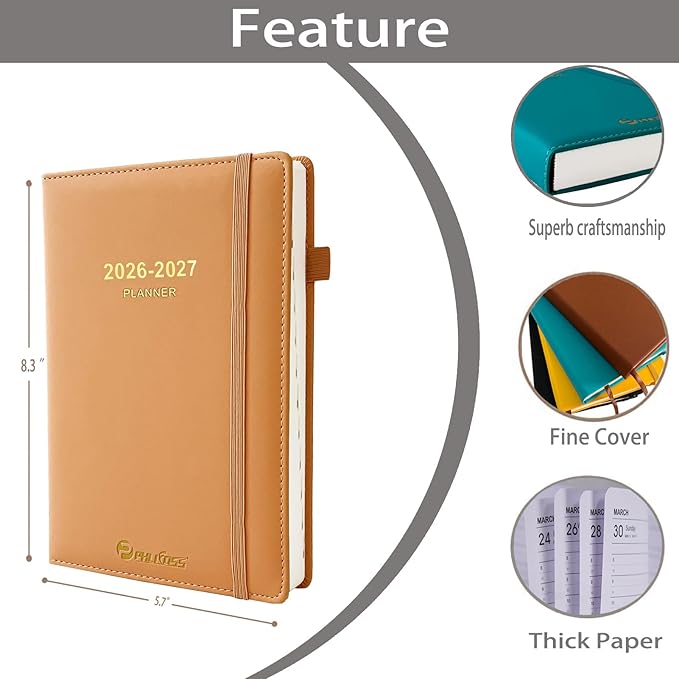 Daily Planner 2026-2027, Academic Calendar(July 2026 - June 2027) - One Page Per Day, Daily Monthly Agenda, 5.7" x 8.3" Appointment Book with Hourly Schedule and Monthly Tabs (Light Brown)