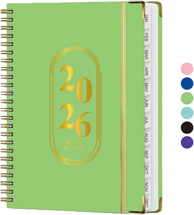 Planner 2026 For Women Men,Monthly and Weekly Agenda Calendar Planner,Jan 2026 to Dec 2026 A5 (6.3" x 8.5"),Teacher Student Hard Cover Daily Planning Book with Tabs,for Office School Home,Green