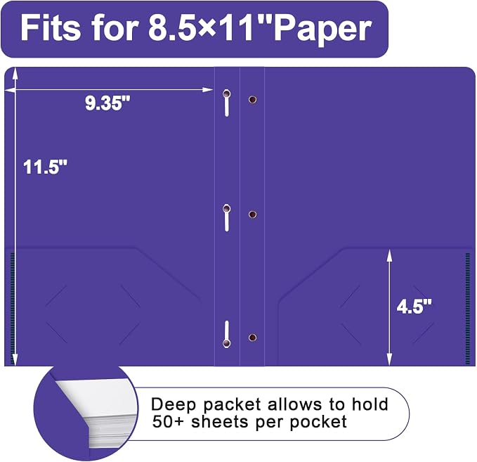 Two Pocket Folders with Prongs, LAYZZ 60 Pack Poly Plastic Folders, Heavy Duty Plastic Folders with Pockets and Prongs, Letter Size, for Offices and Schools (Purple)