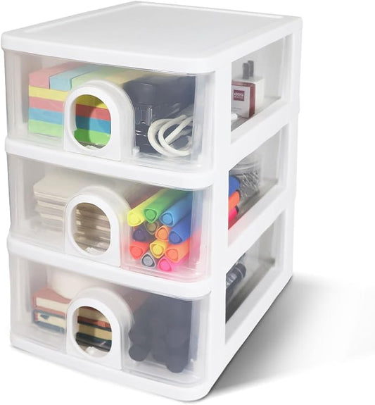 Desktop Storage Drawers Desk Organizer with Drawers, 3 Drawers Organizing Drawers Clear Small Plastic Storage Drawers for Crafts, Accessories, Stationeries, Office Supplies, Pens (1Pack)