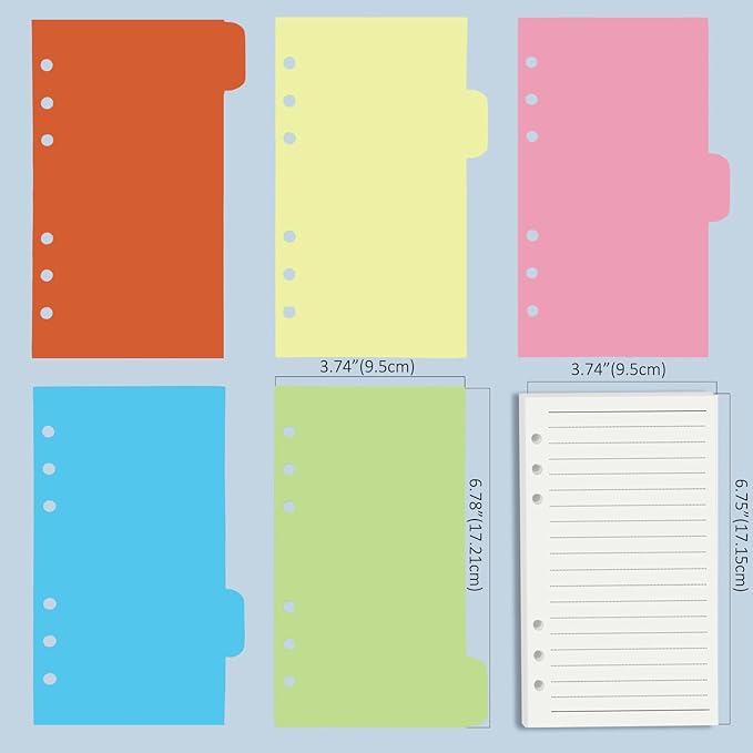 Harphia A6 6 Holes Binder Refill Value Set, 90 Sheets Ruled Line Planner Insert, 5 Sheets Binder Paper Dividers, Translucent Planner Pocket, PVC Binder Card Bag, 200Pcs Colorful Index Stickers