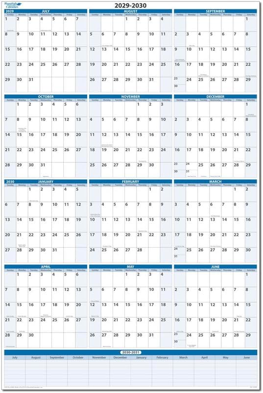 2029-2030 Premium Dry-Erase Fiscal/Academic Split Year July to June Vertical Wall Calendar 48" x 32" - Next Year Planner Area. Complete Dry-erase Marker and Eraser