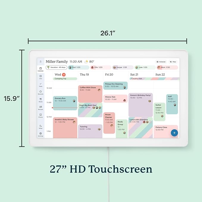 Skylight Calendar Max: 27-Inch Smart Digital Calendar & Chore Chart, Family Organizer with Interactive Touchscreen Display – Wall Mountable in Portrait or Landscape, Classic White Frame