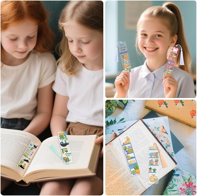 Peacoblue 30pcs UV DTF Bookmarks Transfer Stickers Wraps Bookshelves and Green Plants for Women Men Reading, Waterproof Bookmarkers Decal(No Blank Bookmarks) for Acrylic Plastic Metal Blank Bookmark
