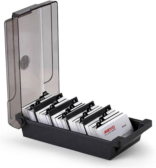 Da Jia Large Capacity Covered Business Card File Holder Case Organizer Box with 4 Dividers and 20 A-Z Guides for 500 Cards