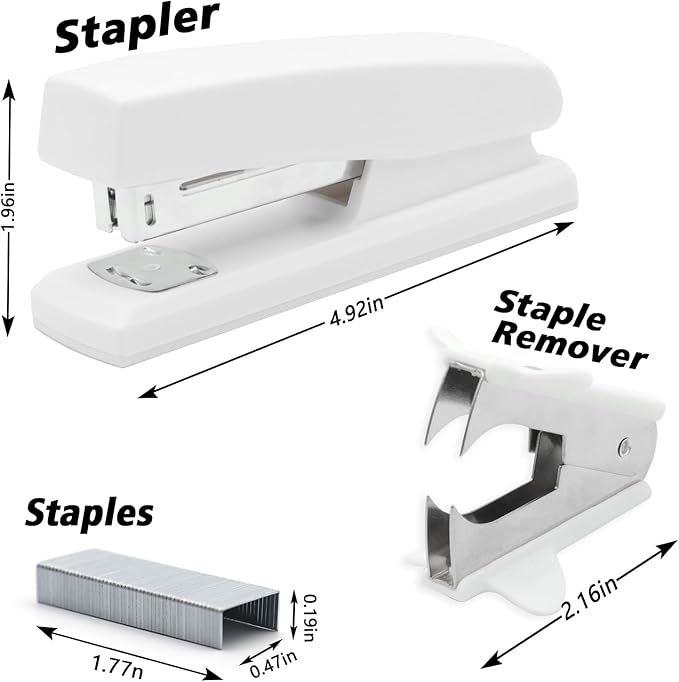 White Office Stapler, 25 Sheet Capacity with 2000 Staples and Staple Remover, Desktop Stapler,White Office Supplies for Students and Office Clerks