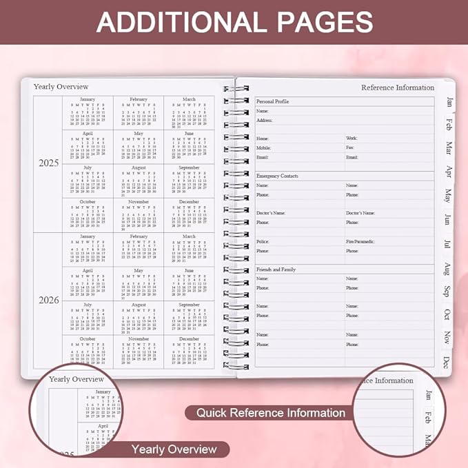 2025 Planner - Planner 2025 for Women & Men, January 2025 - December 2025, Weekly And Monthly Planner with 12 Tabs, 6.4" x 8.5", Pink