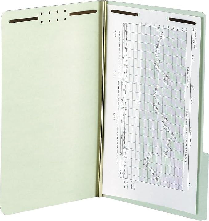 Smead Pressboard Fastener File Folder with SafeSHIELD Fasteners, 2 Fasteners, 2/5-Cut Tab Right of Center Position, Guide Height, 1" Expansion, Letter Size, Gray/Green, 25 per Box (14980)