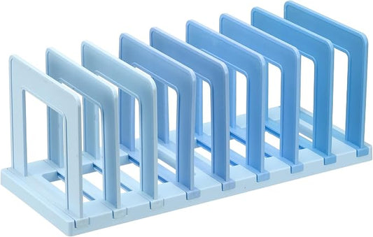 PATIKIL Desk File Sorter, 8 Section Plastic Desktop File Folder Vertical Dividers Mail Letter Organizer Magazine Holder Rack Stand for Home Office Classroom Library Bookshelf, Blue