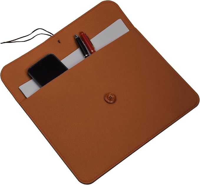 A4 Document Holder Felt File Folder Paper Portfolio Case Letter Envelope Folders with String Tie Closure (2, Brown&Khaki)