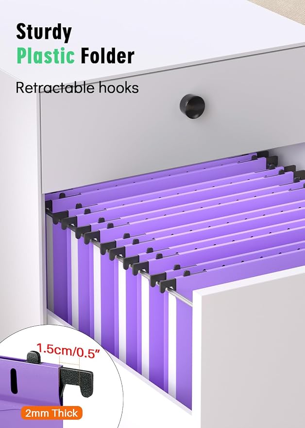 Extra Capacity Plastic Hanging File Folder, 12 Pack Reinforced Hang Folders Letter Size, Heavy Duty 1 Inch Expansion Filing Cabinet Folders, for Bulk Files, Medical Charts, Purple