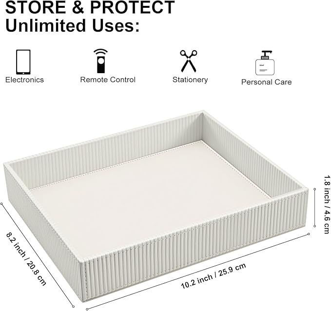 SITHON Valet Tray Desk Organizer, PU Leather Catchall Bedside Vanity Tray Nightstand Caddy Coin Box Key Jewelry Storage Organizer, Graduation, Stripe Pearl White