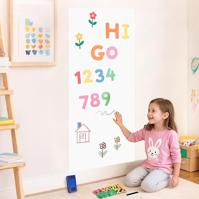 Magnetic Wall Decal 47.2x17.5 Inch White Magnetic Chalk Board Sticker Magnet Chalkboard for Wall Peel and Stick Self Adhesive Blackboard for Playroom Home Office
