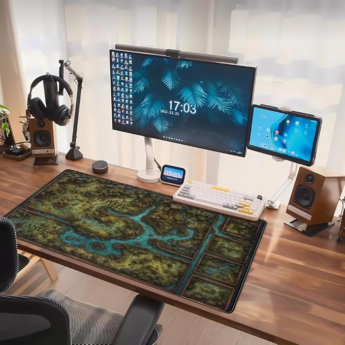 Game Forest Large Mouse Pad XXL Green Map Playmat for MTG Adventure Gaming Deskpad Desk Mat for Keyboard and Mouse Mat with Stitched Edges Anti-Slip Funny Desk Pad, 31.5 X 15.8 in