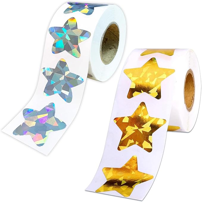 Star Stickers Holographic Gold Silver Stickers 1" 1000 Pcs Self Adhesive Behavior Chart Labels Glitter Foil Stickers DIY Craft Supplies