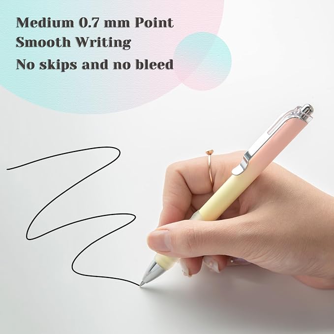 Aisibeiger Gel Pens Fine Point 0.7mm Black Ink Gel Pen Retractable Cute Pens for Smooth Writing School Office Supplies, Pack of 12