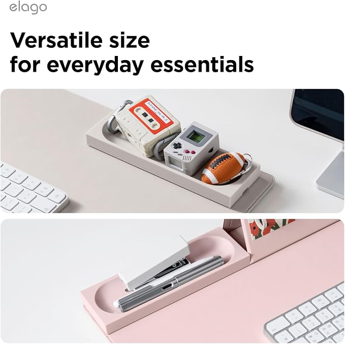 elago Smart Magnetic Desk Mat Pencil Tray – Soft Silicone Organizer for Office Supplies, AirPods, Glasses, Pens – Noise-Free, Non-Slip, Washable, Item for Desk Management [Medium] (Lovely Pink)