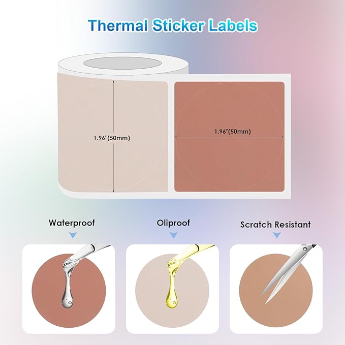 M110 Thermal Labels-Round Color Label Sticker for Phomemo M120/M220/M221/241BT Label Maker Printer,480 Pcs Self-Adhesive Thermal Paper for Logo,Design,Baking,Price,3 Rolls,1.96"