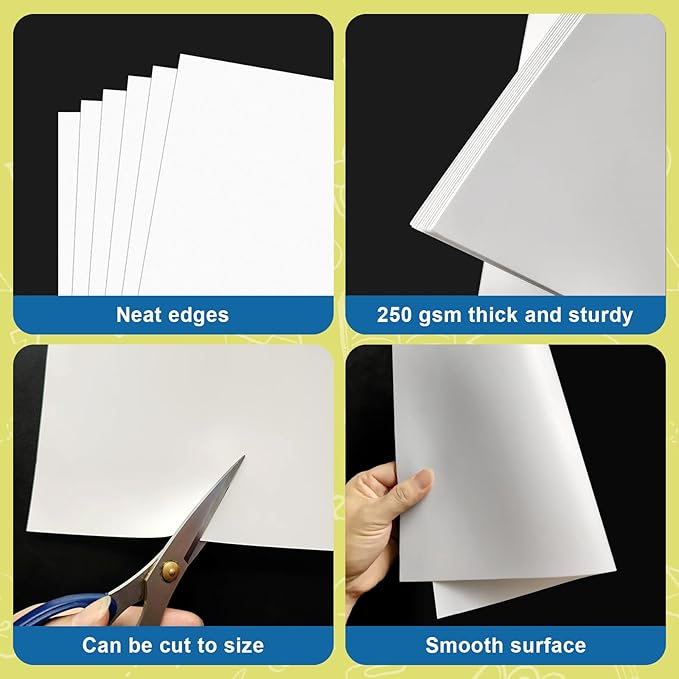 50 Pcs Poster Board 11" x 14" White Paper Bulk, ROOKEA 250GSM Vision Boards Poster Paper for School Arts Craft Projects Drawing Display Office Vision Supplies