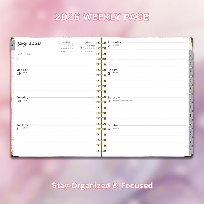 Planner 2026-2027, Weekly and Monthly Academic Planner, Jul 2026 - Jul 2027, 8.5"x11" Large Hardcover Daily Planner Calendar with Tabs for Women, Year Planning Agenda for Teacher and Student (Marble pattern)