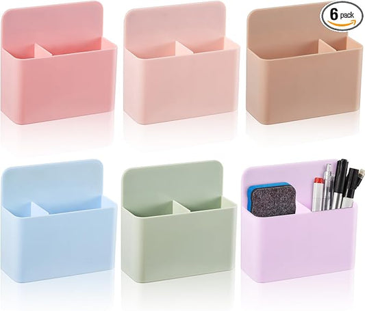 6 Pcs Magnetic Marker Holder for Whiteboard, Dry Erase Marker Organizer with Removable Divider, Magnetic Pen Holder for Classroom Office Locker Fridge File Cabinet (Aesthetic)